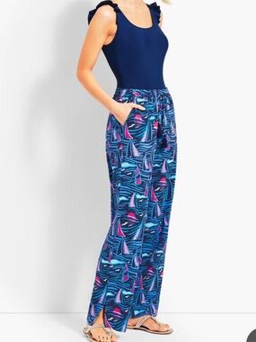 SAILBOATS TALBOTS GAUZY COTTON ELASTIC WAIST PULL ON PANTS SAILING MEDIUM BEACHY
